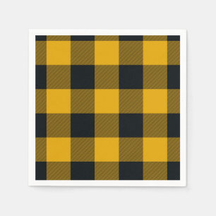 Gelb-schwarze karierte Quadrate Buffalo Plaid Serviette