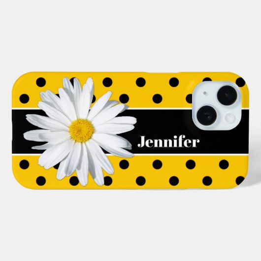 Gelb, schwarze Polka Dots, Daisy Blume iPhone Case (Rückseite (Horizontal))