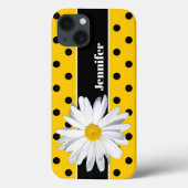 Gelb, schwarze Polka Dots, Daisy Blume iPhone Case (Rückseite)