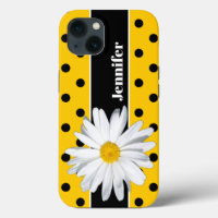 Gelb, schwarze Polka Dots, Daisy Blume iPhone Case