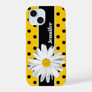 Gelb, schwarze Tupfen, Gänseblümchen iPhone-Hülle iPhone 15 Hülle