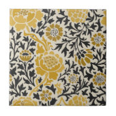 Gelb-schwarzes Blumenmuster im Vintage-Stil Fliese (Vorderseite)