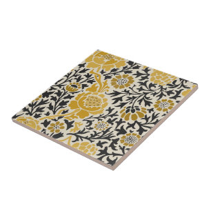 Gelb-schwarzes Blumenmuster im Vintage-Stil Fliese