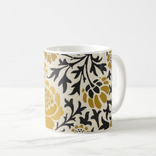 Gelb-schwarzes Blumenmuster im Vintage-Stil Kaffeetasse