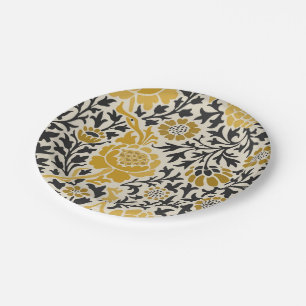 Gelb-schwarzes Blumenmuster im Vintage-Stil Pappteller