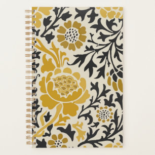 Gelb-schwarzes Blumenmuster im Vintage-Stil Planer