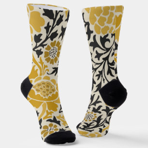 Gelb-schwarzes Blumenmuster im Vintage-Stil Socken