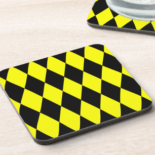 Gelb Schwarzes Harlekin-Diamantenkontrolldesign Getränkeuntersetzer