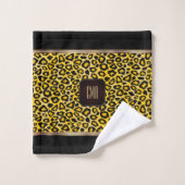 Gelb-schwarzes Leopardenmuster mit Monogramm Badhandtuch Set (Waschlappen)