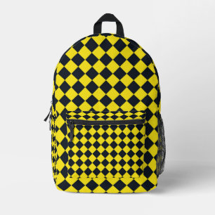 Gelb schwarzes Schachbrett-Diamantmuster Bedruckter Rucksack