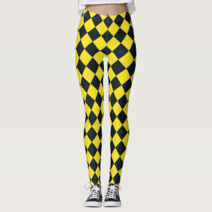 Gelb schwarzes Schachbrett-Diamantmuster Leggings