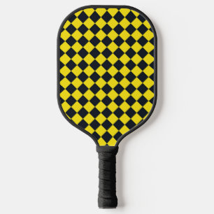 Gelb schwarzes Schachbrett-Diamantmuster Pickleball Schläger