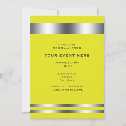 Gelb & Silber Elegantes Party Einladung (Vorderseite)