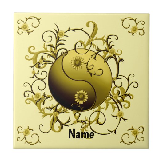 Gelb Stammes Yin Yang Fliese (Vorderseite)