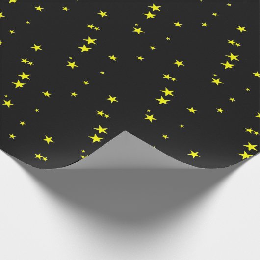 Gelb-Sterne auf schwarzem Geschenk-Packpapier Geschenkpapier (Ecke)