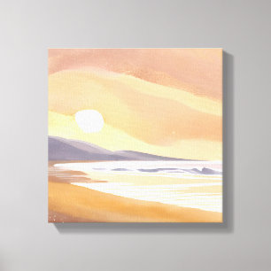 Gelb Strand Sonnenuntergang   Aquarell Luftige Mal Leinwanddruck