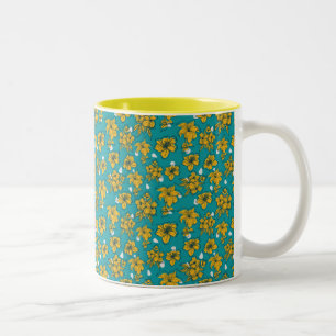 Gelb Teal Blumenmuster Zweifarbige Tasse