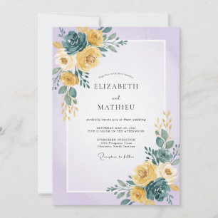 Gelb-Teal-Gemalte Hochzeit Einladung
