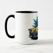 Gelb & Türkis Oldtimer-Farbspritzer-Auto Tasse (Links)