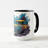 Gelb & Türkis Oldtimer-Farbspritzer-Auto Tasse (VorderseiteRechts)