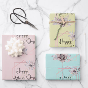 Gelb Türkis Rosa Florales Muttertags-   Geschenkpapier Set