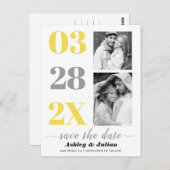 Gelb, ultimativ grau, zwei Foto Save the Date Postkarte (Vorne/Hinten)