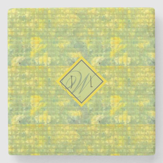 Gelb und Abstrakt geometrisch, monogrammatisch Steinuntersetzer (Vorderseite)