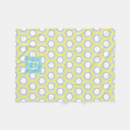 Gelb- und Aqua-Honeycomb-Muster Mit Monogramm Fleecedecke (Vorderseite (Horizontal))