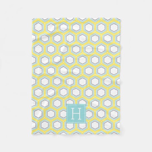 Gelb- und Aqua-Honeycomb-Muster Mit Monogramm Fleecedecke (Vorderseite)
