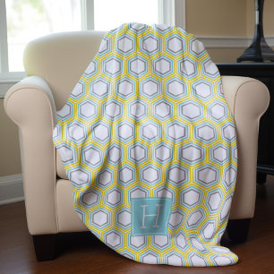 Gelb- und Aqua-Honeycomb-Muster Mit Monogramm Fleecedecke