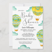 Gelb und Aqua Hot Air Balloons Babydusche Einladung (Vorderseite)