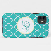Gelb und Aqua-Monogramm Quatrefoil Case-Mate iPhone Hülle (Rückseite (Horizontal))