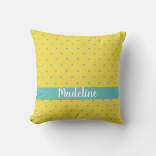 Gelb und Aqua Polka Dots Individuelle Name Kissen