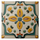 Gelb und Aquamarin symmetrisch Abstraktes Mittelme Fliese (Vorderseite)