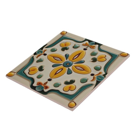 Gelb und Aquamarin symmetrisch Abstraktes Mittelme Fliese (Seite)