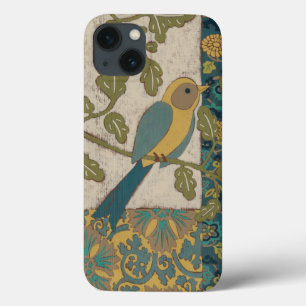 Gelb und aquamariner blauer Vogel gehockt auf iPhone 13 Hülle