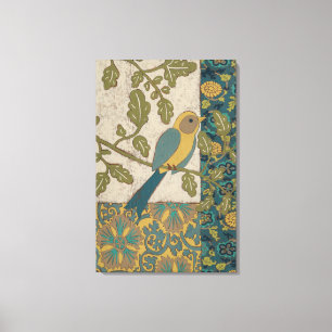 Gelb und aquamariner blauer Vogel gehockt auf Leinwanddruck