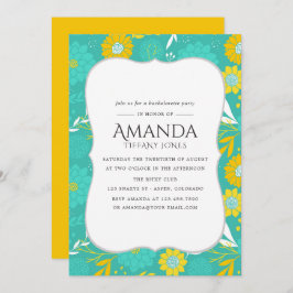 Gelb und Aquamariner Junggeselinnen-Abschied Einladung