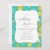 Gelb und Aquamariner Polterabend Einladung (Vorderseite)