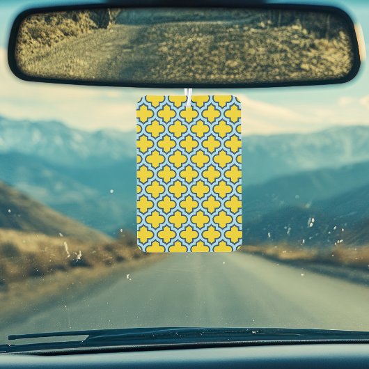 Gelb und Baby Blue Trellis, Gitter, Quatrefolie Autolufterfrischer