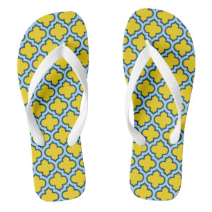 Gelb und Baby Blue Trellis, Gitter, Quatrefolie Badesandalen