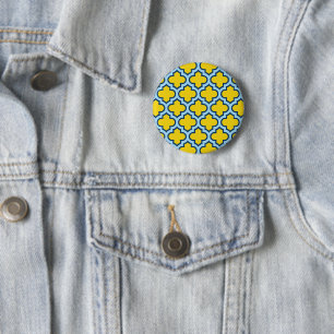 Gelb und Baby Blue Trellis, Gitter, Quatrefolie Button