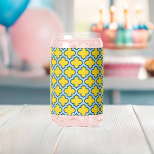 Gelb und Baby Blue Trellis, Gitter, Quatrefolie Dosenglas