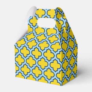 Gelb und Baby Blue Trellis, Gitter, Quatrefolie Geschenkschachtel