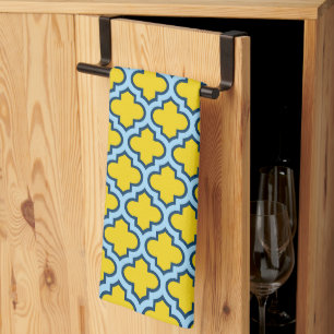 Gelb und Baby Blue Trellis, Gitter, Quatrefolie Geschirrtuch