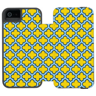 Gelb und Baby Blue Trellis, Gitter, Quatrefolie Incipio Watson™ iPhone 5 Geldbörsen Hülle