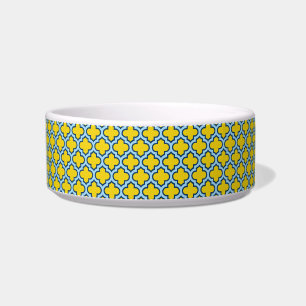Gelb und Baby Blue Trellis, Gitter, Quatrefolie Napf