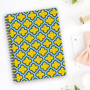 Gelb und Baby Blue Trellis, Gitter, Quatrefolie Notizblock