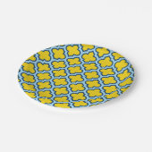Gelb und Baby Blue Trellis, Gitter, Quatrefolie Pappteller (Schrägansicht)