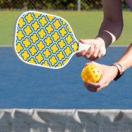 Gelb und Baby Blue Trellis, Gitter, Quatrefolie Pickleball Schläger